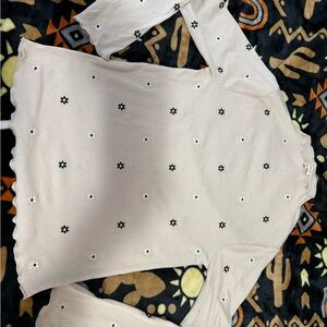 Hem & Thread Cream Top with Black embroidered flowers